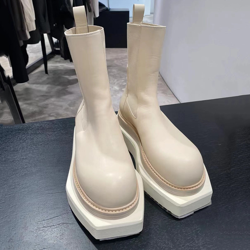 NICHE DESIGN UNI CHELSEA BOOTS 2024 BRITISH PLATFORM ROUND TOE MID-BARREL HANDSOME MOTORCYCLE MARTIN BOOTS
