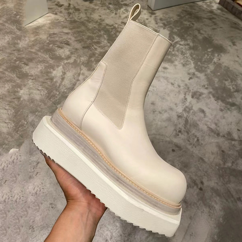 NICHE DESIGN UNI CHELSEA BOOTS 2024 BRITISH PLATFORM ROUND TOE MID-BARREL HANDSOME MOTORCYCLE MARTIN BOOTS