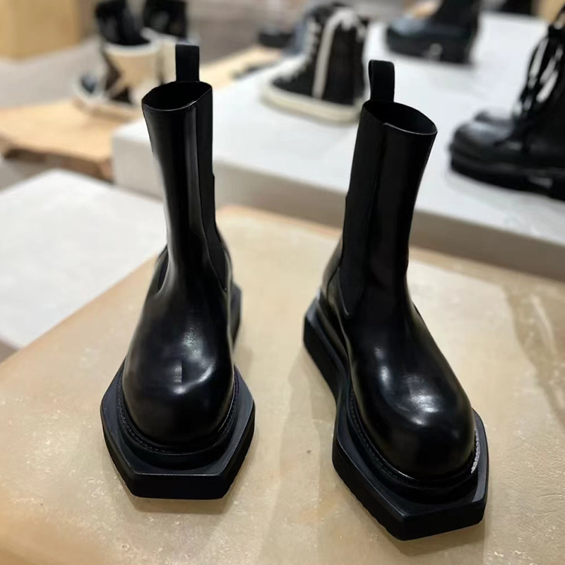 NICHE DESIGN UNI CHELSEA BOOTS 2024 BRITISH PLATFORM ROUND TOE MID-BARREL HANDSOME MOTORCYCLE MARTIN BOOTS