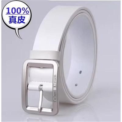 C&K腰带针扣男白色牌女真皮裤带宽纯牛皮皮带