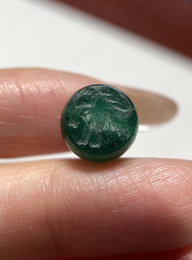 萨珊王朝玛瑙精美动物小印章10.2mm 手工錾刻大磨损念珠卡子 1614