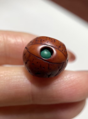 藏地手工镶嵌松石凤眼菩提单珠14.2mm 马蹄形盘念过酥油味配珠586