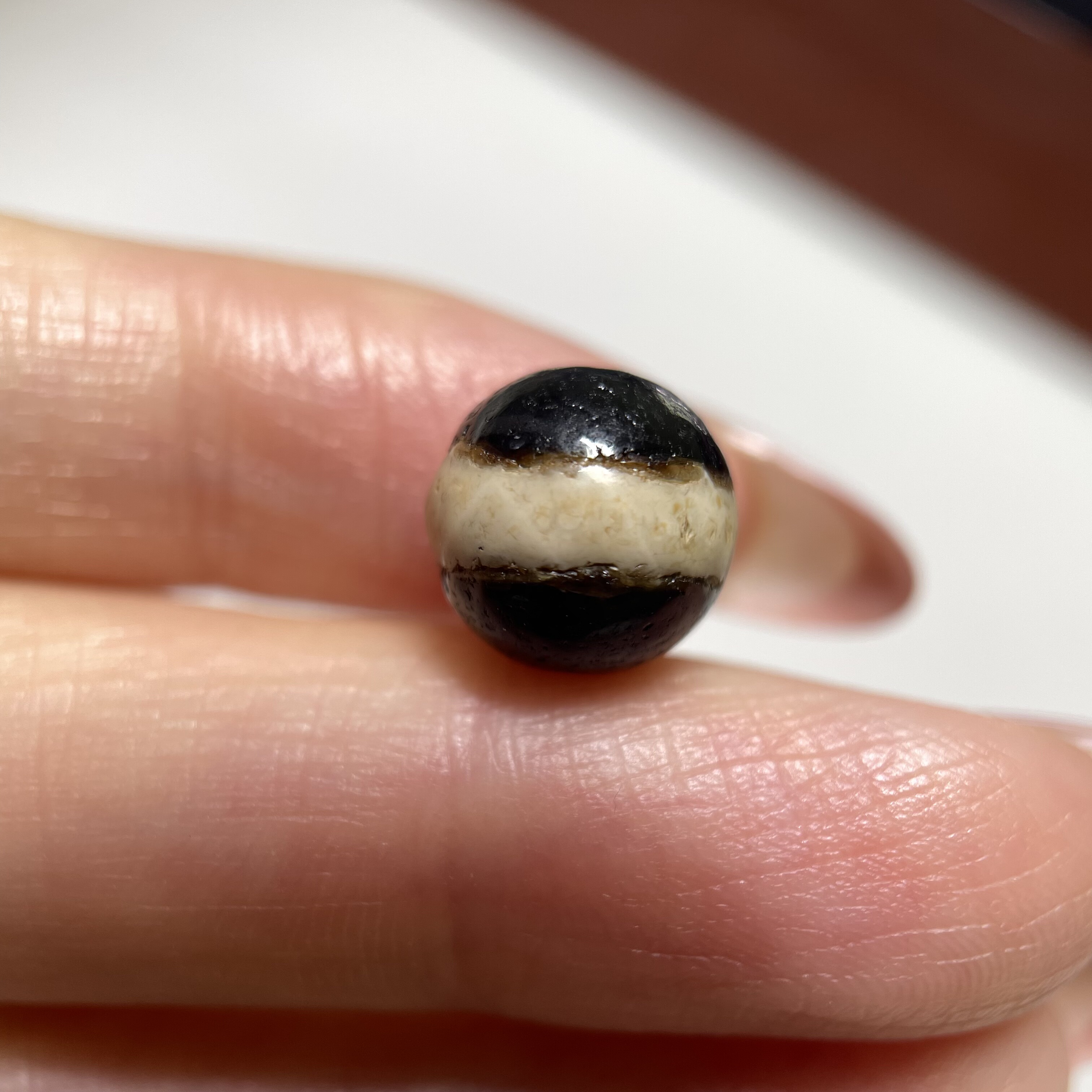 西亚百年镶蚀黑白一线药师玛瑙珠10.3mm 念珠手串手链diy配珠1081