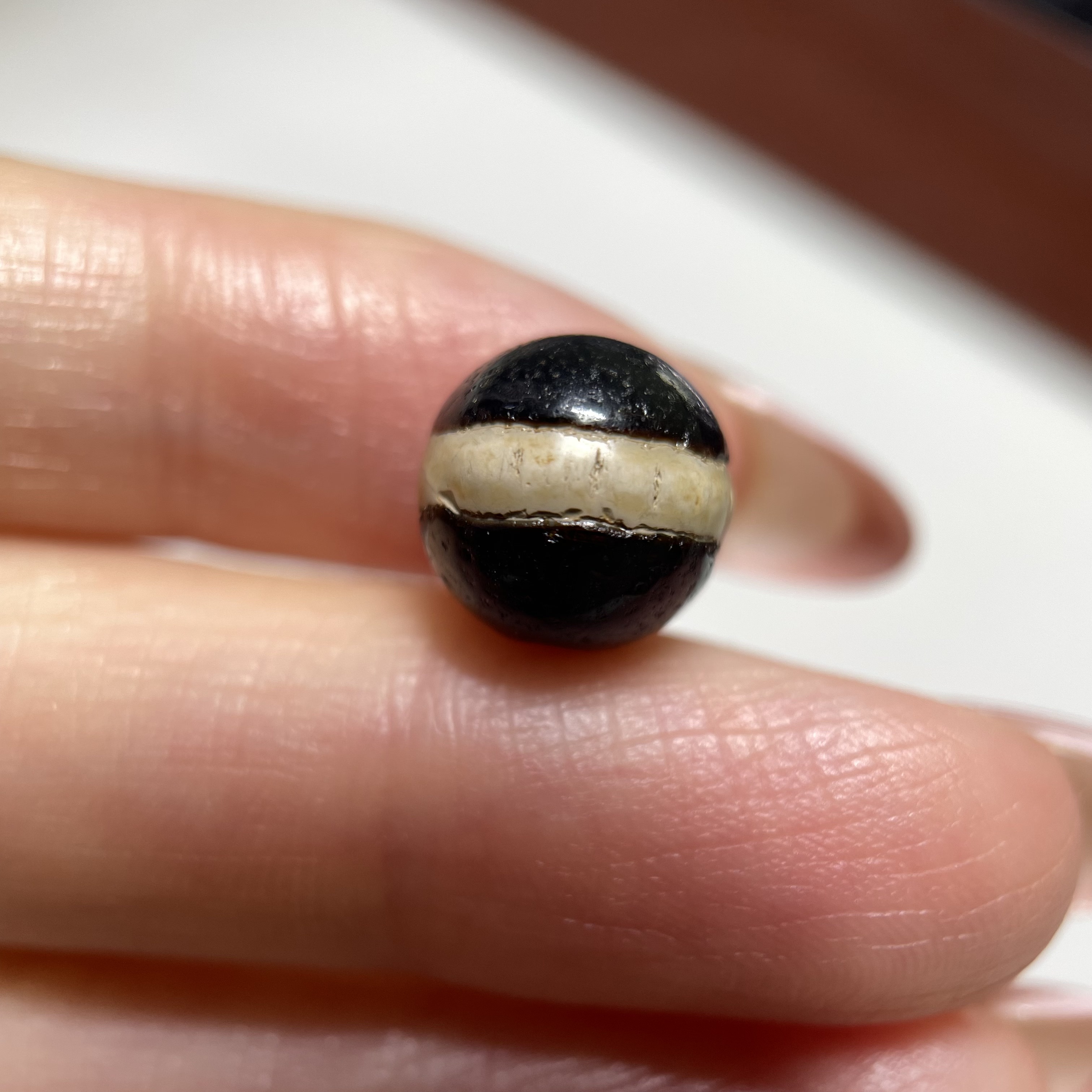 西亚百年镶蚀黑白一线药师玛瑙珠10.2mm 念珠手串手链diy配珠 885