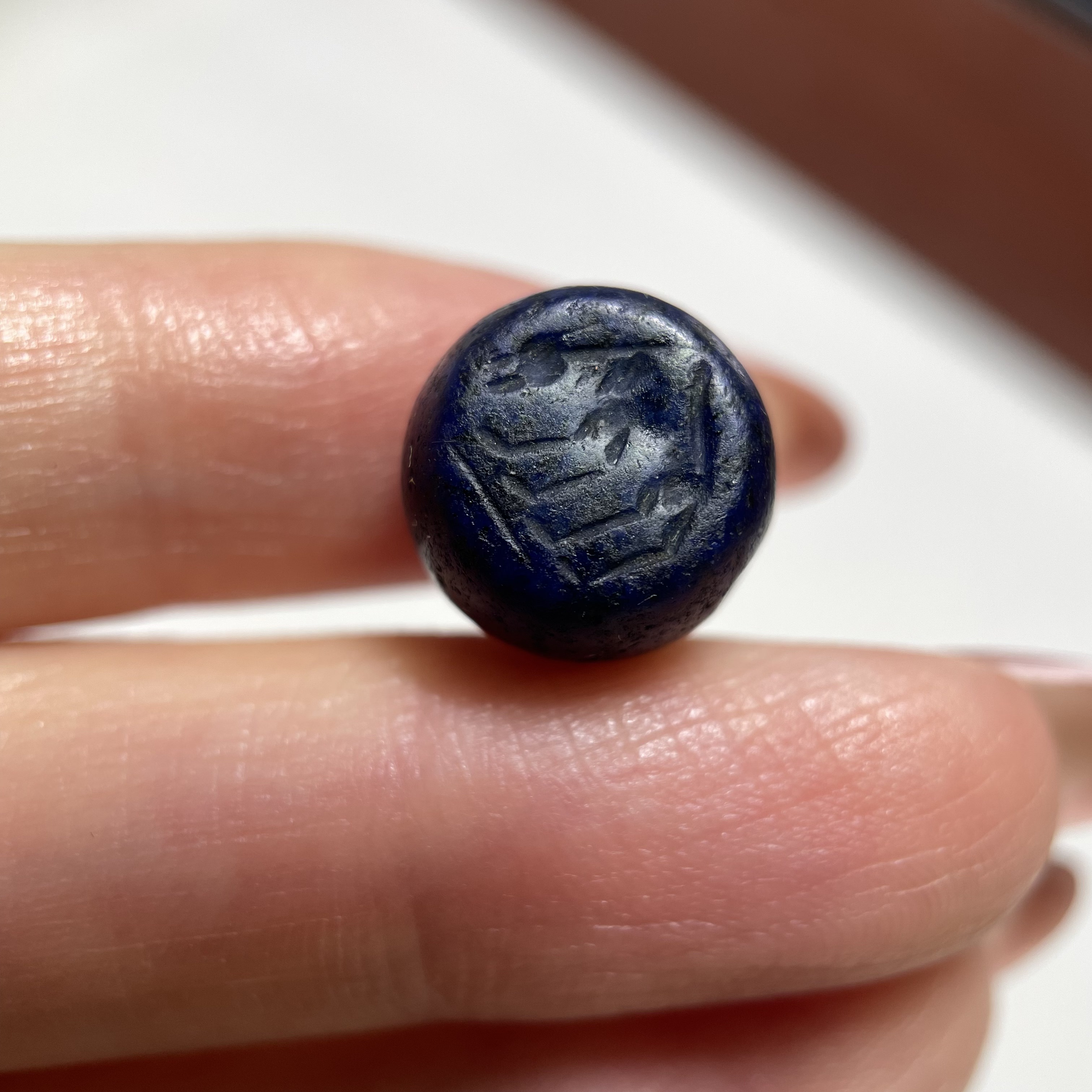 萨珊王朝青金石精美小印章12.2mm 手工錾刻念珠手串卡子老珠 1208