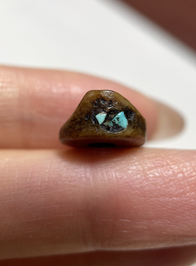 藏地百年原镶嵌松石灵骨珠单颗11.5mm蝌蚪纹材质自观配珠配饰1006