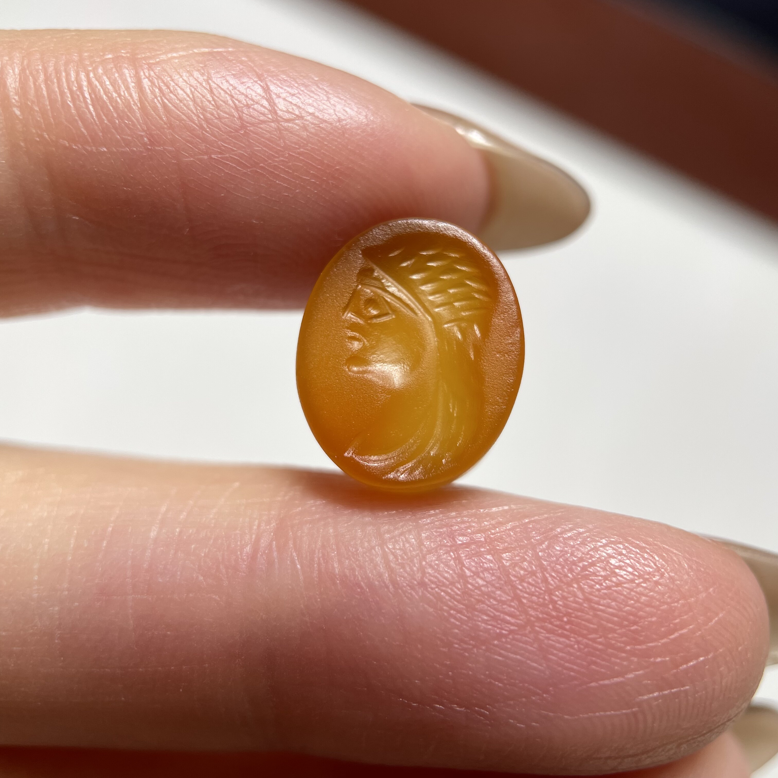 萨珊王朝玛瑙人物精美印章印珠12.5mm 手工錾刻大磨损戒指戒面720