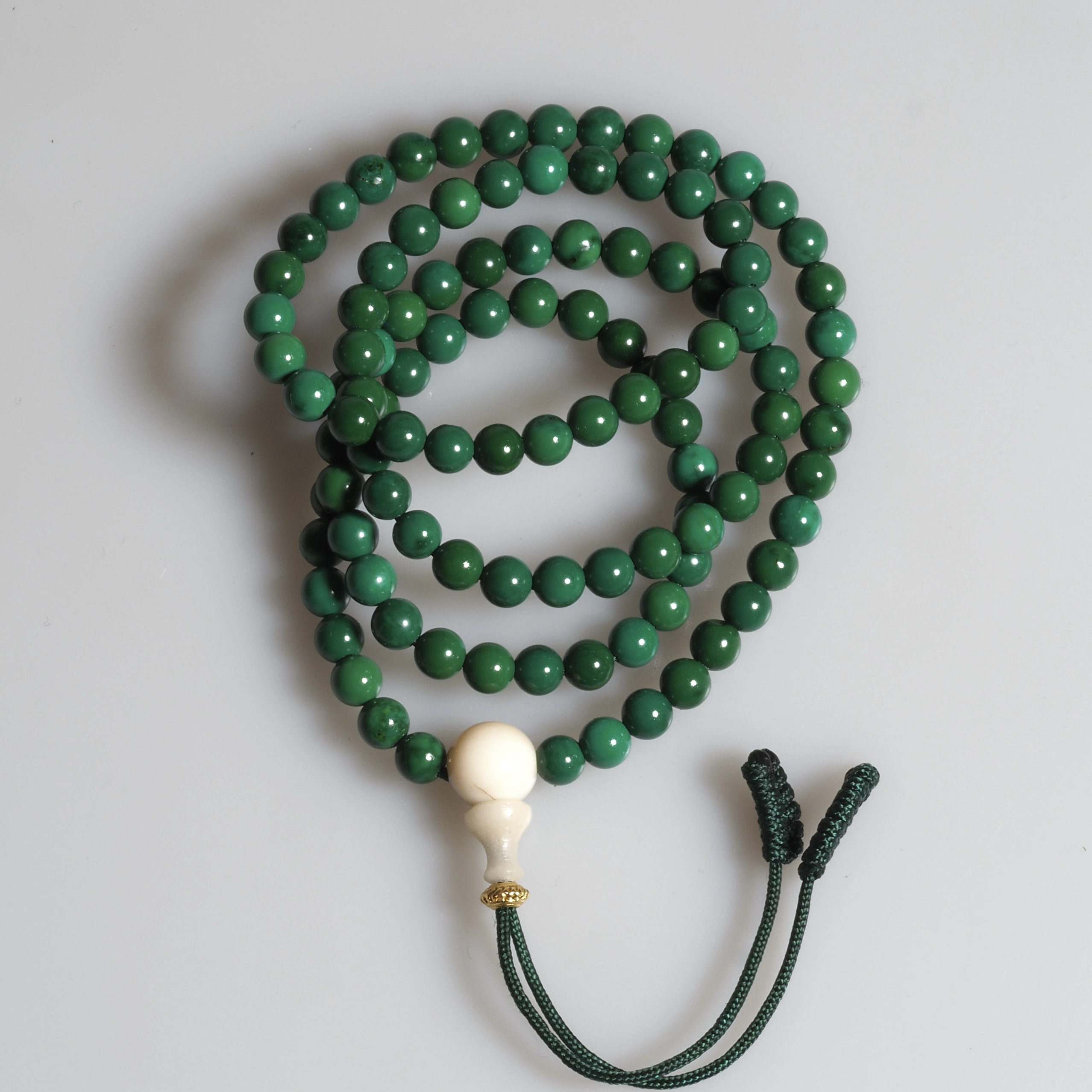 藏传高瓷油绿老松石念珠108颗4.8mm 锁骨链项链手链手串随身念经