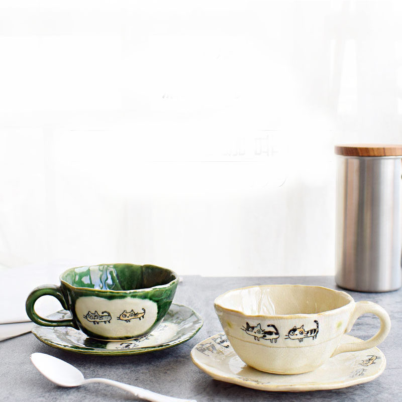 日本进口濑户烧猫咪咖啡杯情侣杯日式下午茶杯子小精致碟套装茶杯,餐饮具,咖啡杯,淘宝优惠券,粉丝福利购,淘宝优惠卷