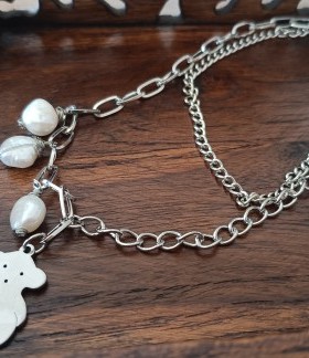 谜篱原创精品ins风小熊双层巴洛克珍珠项链