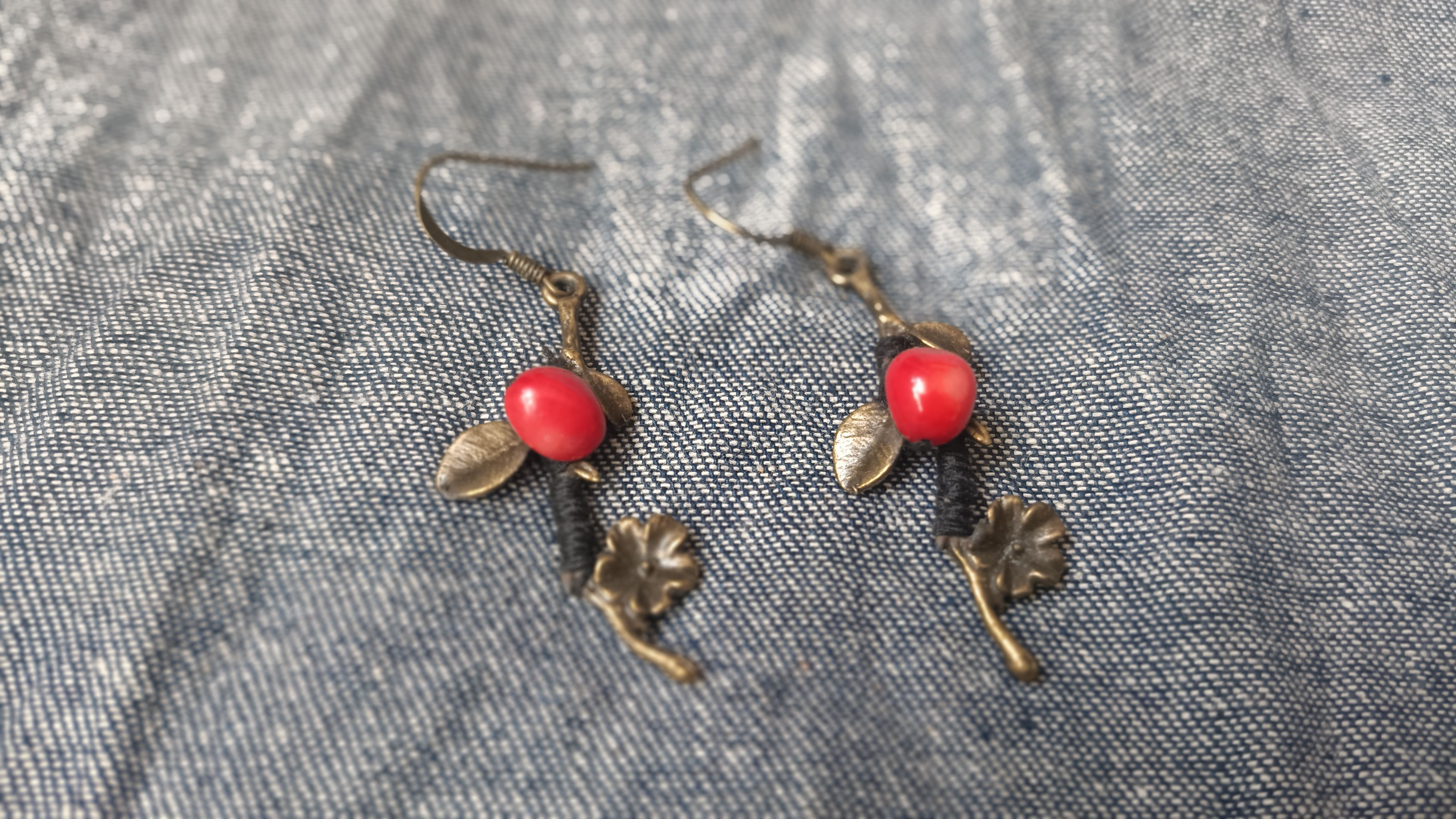 谜篱原创特色手工饰品复古青铜幸运草鸟巢耳环