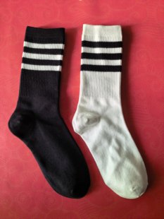 3双精梳棉 长筒三条杠 棉袜子女长筒袜条纹运动袜子35-40码