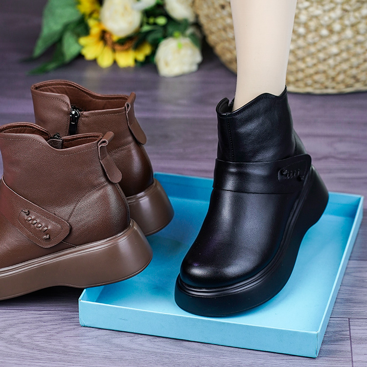 真皮牛皮厚底皮毛一体羊毛马丁靴