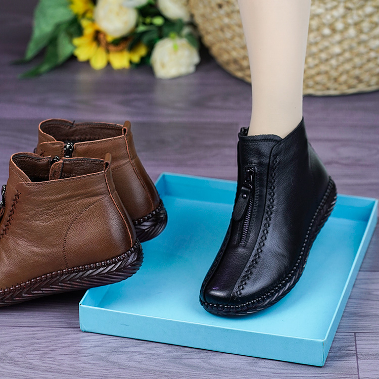 真皮牛筋软底加绒保暖舒适妈妈鞋