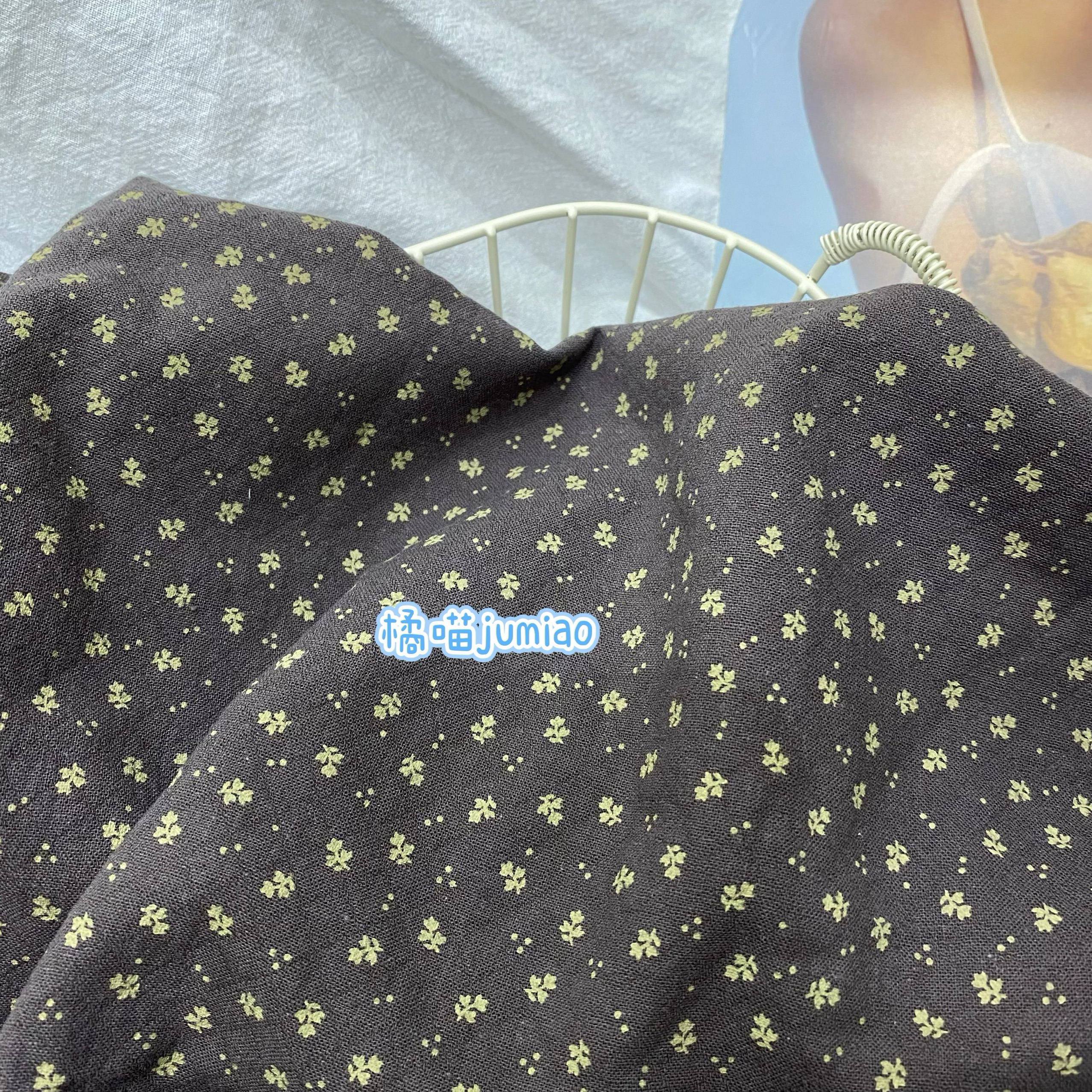 橘喵jumiao秋冬深灰色田园碎花家居布艺桌布全棉连衣裙文艺花棉布