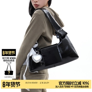简着 /原创 高级黑·小号盖斯特 可拆卸刘海通勤单肩腋下斜挎包