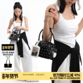 简着 原创 爱心波点包包女黑色高级感漆皮波士顿手提斜挎小方包