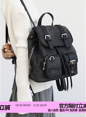 简着 /原创 布朗日记 扎染黑灰废土风复古大容量百搭口袋双肩背包