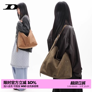简着 原创 灰褐 佐尔马米钉装饰hobo包 通勤软皮托特包斜挎单肩包