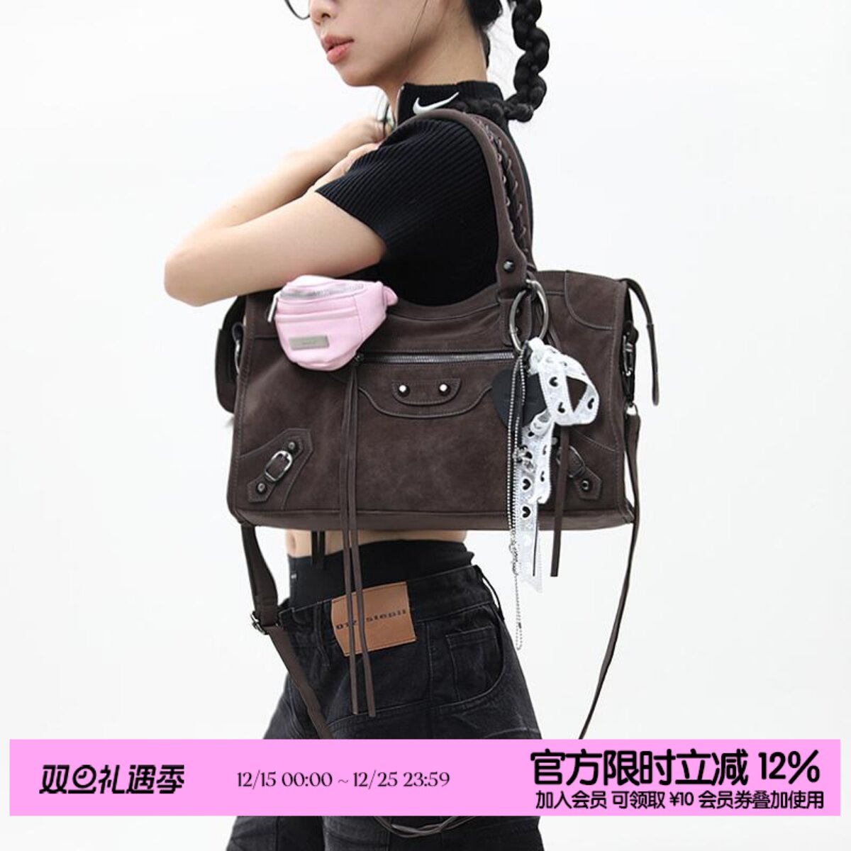 简着®麂皮绒复古机车斜挎包