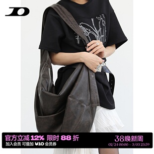 简着 /库斯普林 擦色复古大容量褶皱饺子包 单肩斜挎宽肩带托特包