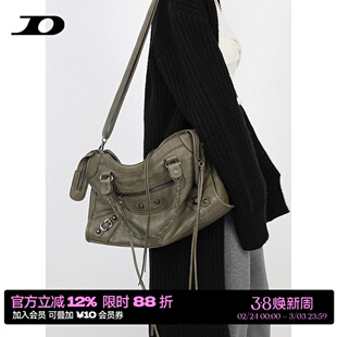 简着 /限定脏脏绿·巴黎铆钉辣妹机车包废土复古大容量手提斜挎包