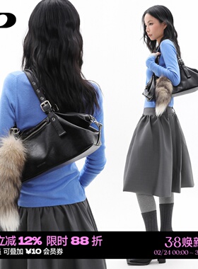 简着25AW 原创 黑色 Balata软皮单肩腋下包 可调节波士顿法棍包