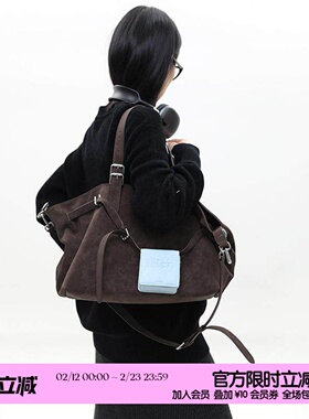 简着 /原创 麂皮棕加利尼尼多形态通勤托特包女大容量单肩斜挎包