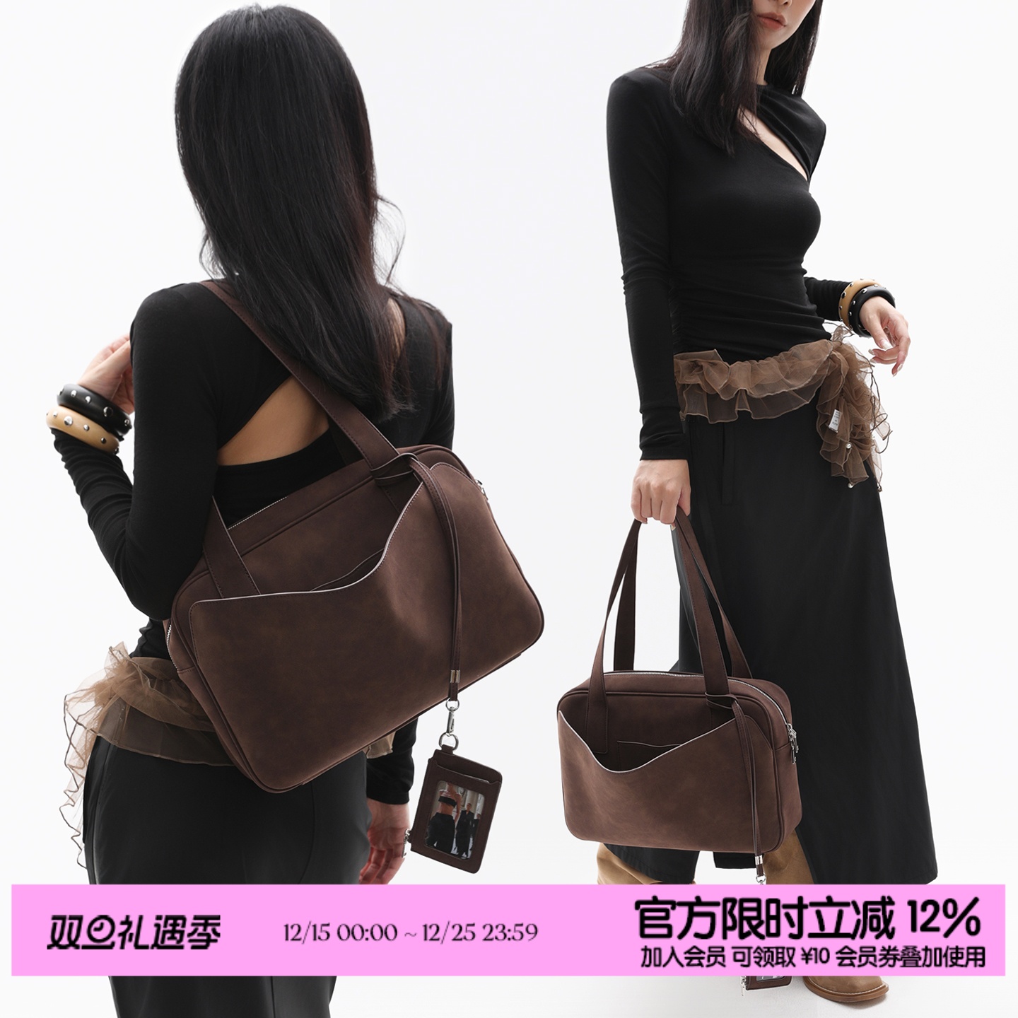 简着25AW 原创 麂皮棕 袋鼠包大号 波士顿包枕头方包单肩腋下包