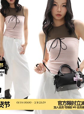 简着25AW 原创 黑色 moni十字架 波士顿斜挎小包包手提包