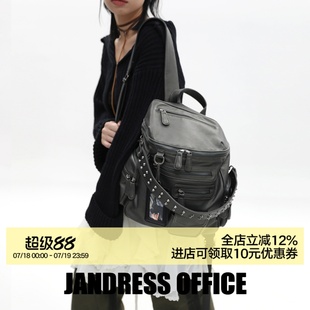原创 简着 里斯林肯古锈绿多口袋拉链辣妹铆钉机车Y2K单肩双肩包