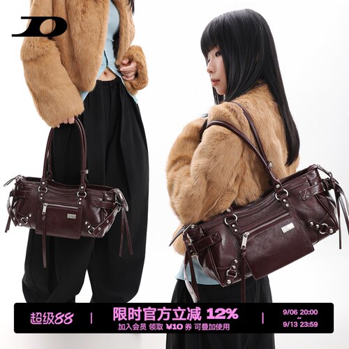 简着原创安可拉红铆钉机车腋下包