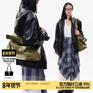 简着 /原创 橄榄绿穆肯斯双孔皮带托特包宽肩带大容量单肩斜挎包