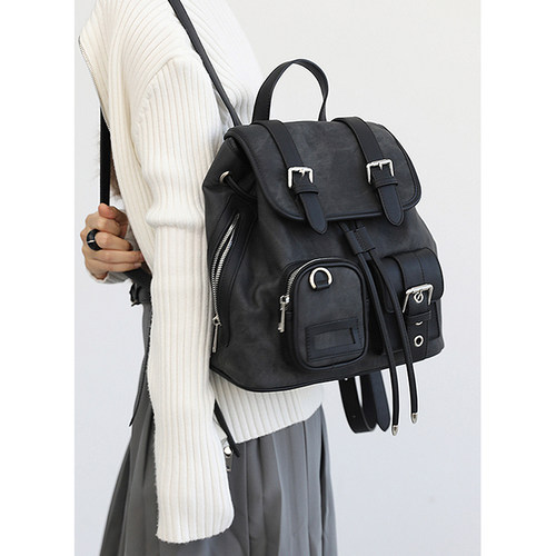 简着®原创扎染黑灰美式双肩包