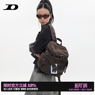 旷野美拉德拉链铆钉通勤机车双肩包 里斯林肯麂皮棕 简着 原创