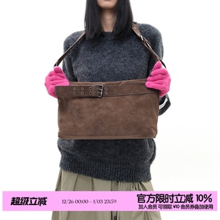 简着 原创小号穆肯斯麂皮棕皮带通勤大容量单肩斜挎托特包hobo包