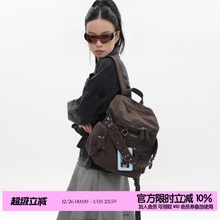 简着 /原创 里斯林肯麂皮棕 旷野美拉德拉链铆钉通勤机车双肩包