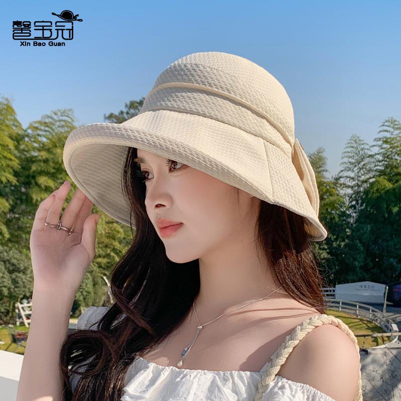 防晒帽檐户外夏季百搭遮阳渔夫帽韩版大帽子盆帽出游时尚蝴蝶结女