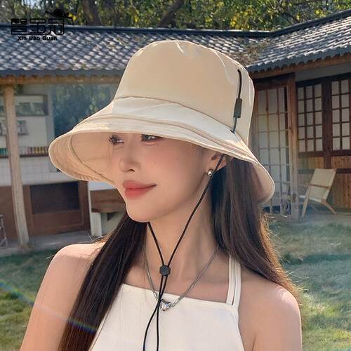 女显脸大帽子新款遮阳帽防晒小百搭户外渔夫帽帽檐春夏季纯色休闲