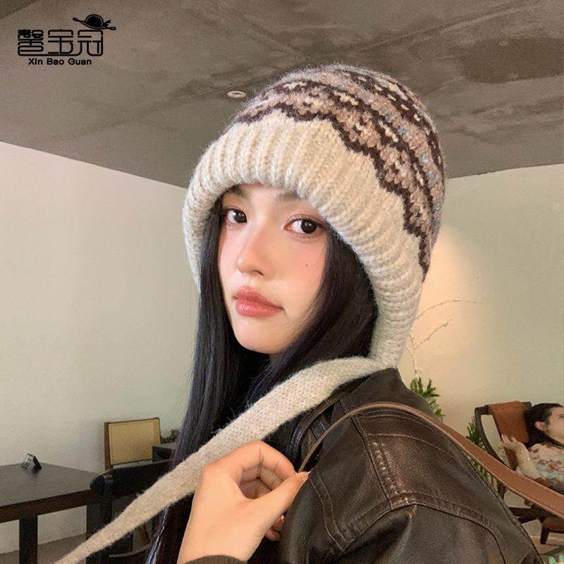 针织子女毛线帽风帽头帽保暖小套时尚秋冬季显脸韩版百搭护耳慵懒