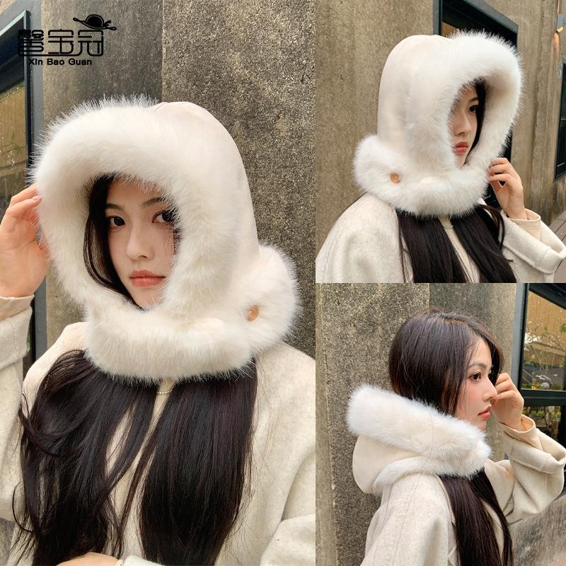滑雪女一体加绒帽冬季套头骑行户外护颈护耳保暖帽子雷锋防寒毛绒