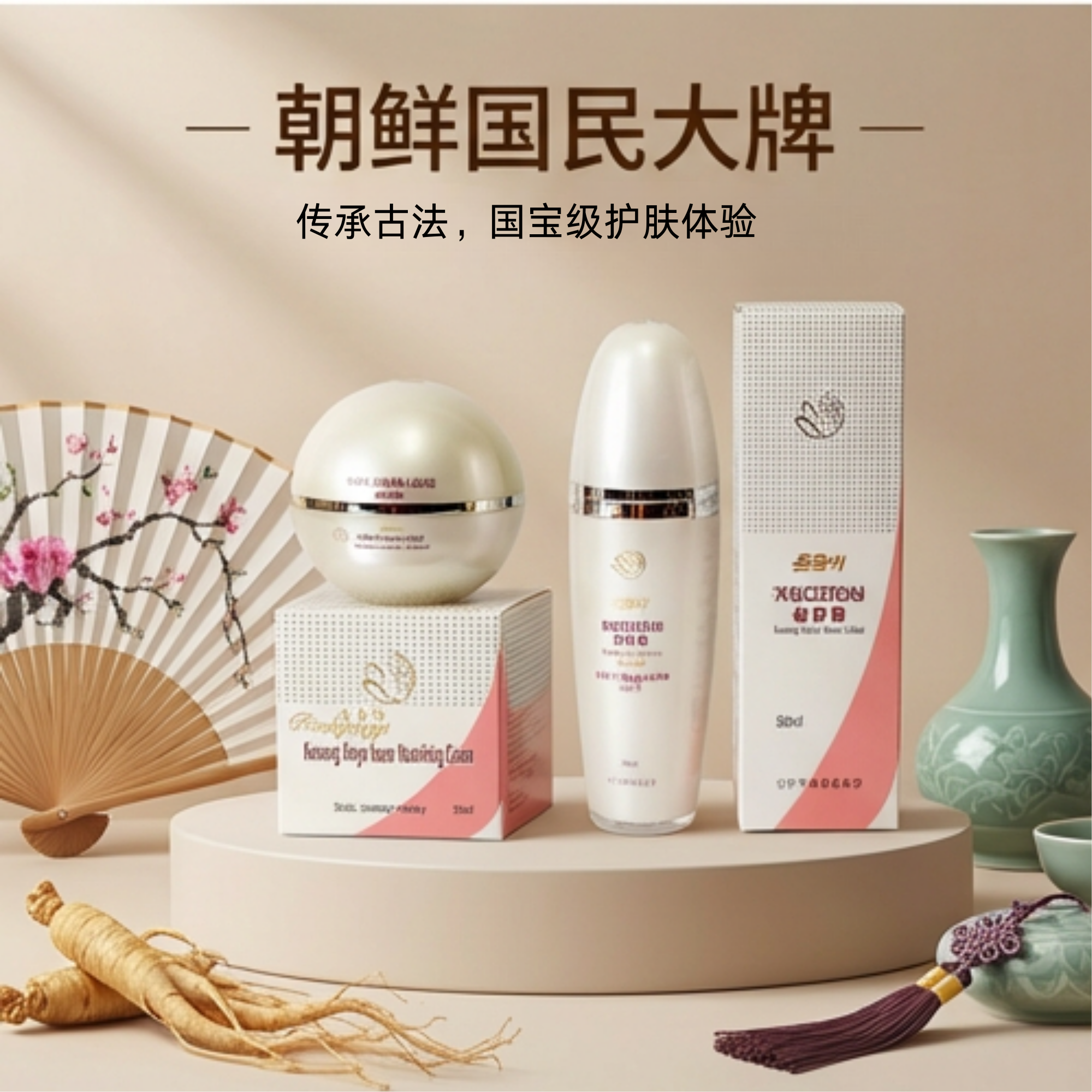 朝鲜进口春香芪开城高丽人参抗皱润肤晚霜润肤水原装正品