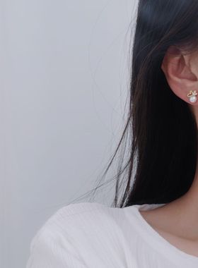 【LH】6-7mm天然珍珠耳钉-小金鱼儿款耳环14k注金工艺防过敏材质