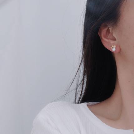 【LH】6-7mm天然珍珠耳钉-小金鱼儿款耳环14k注金工艺防过敏材质