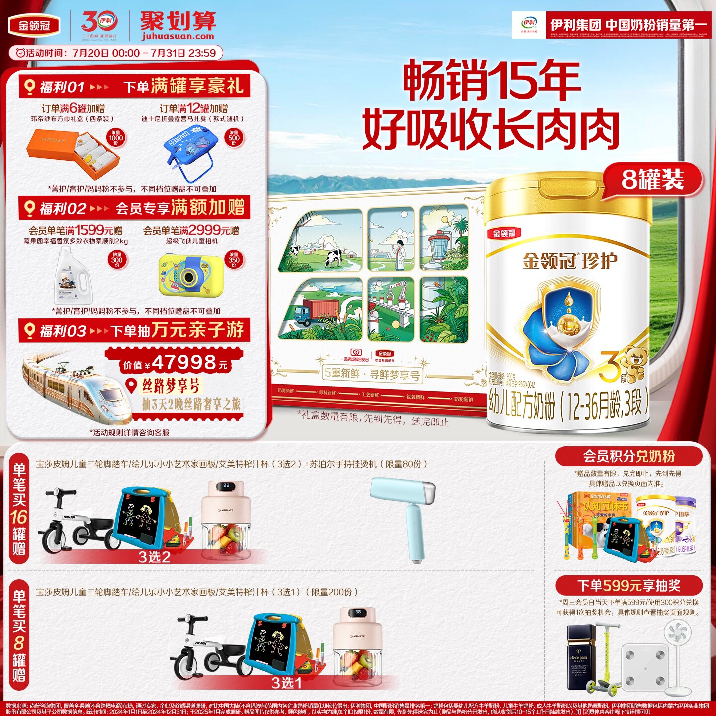 【HMO乳源专利】伊利金领冠珍护3段12-36个月婴幼儿奶粉900g*8罐
