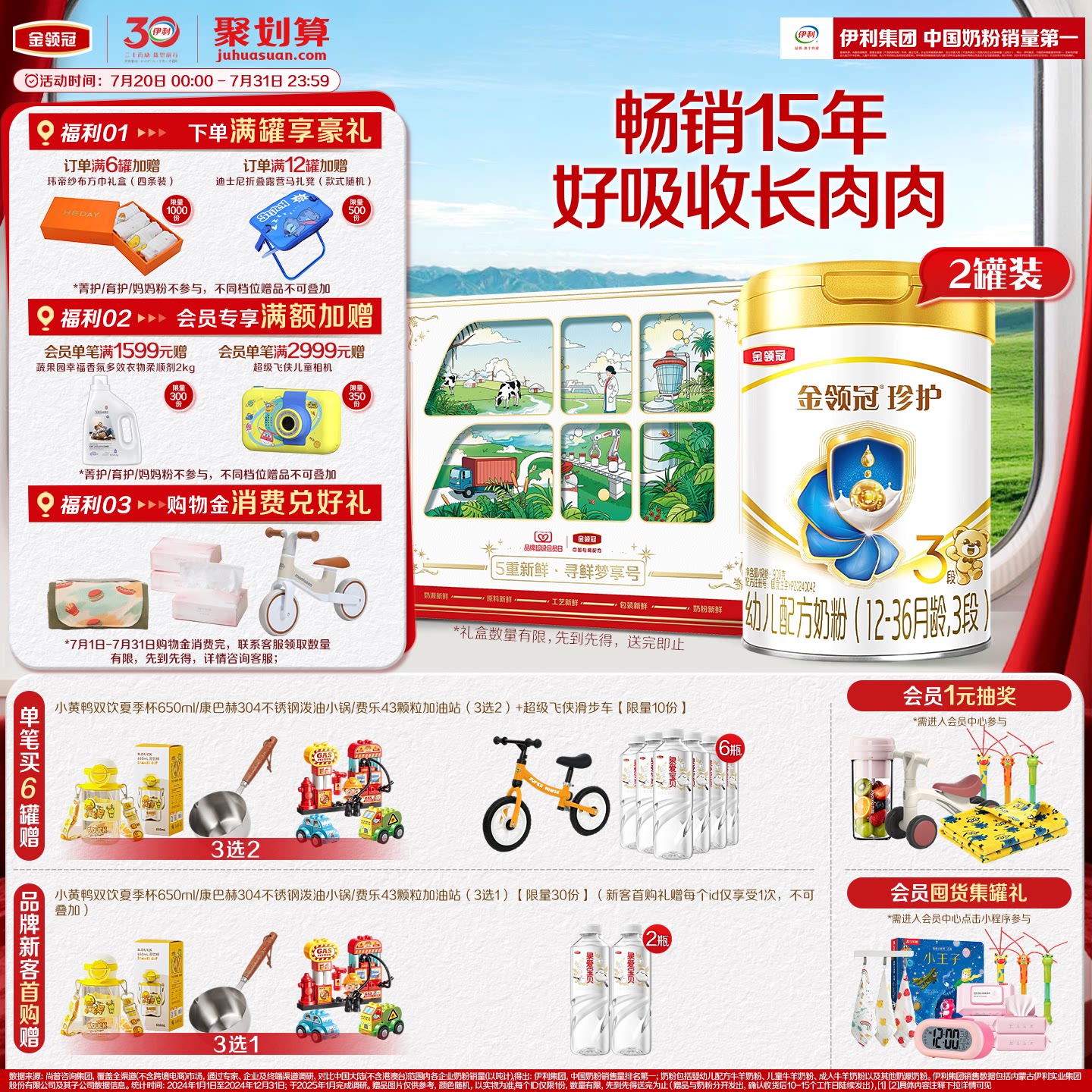 【新鲜】伊利金领冠珍护3段1-3岁婴幼儿奶粉HMO乳源专利900g*2罐