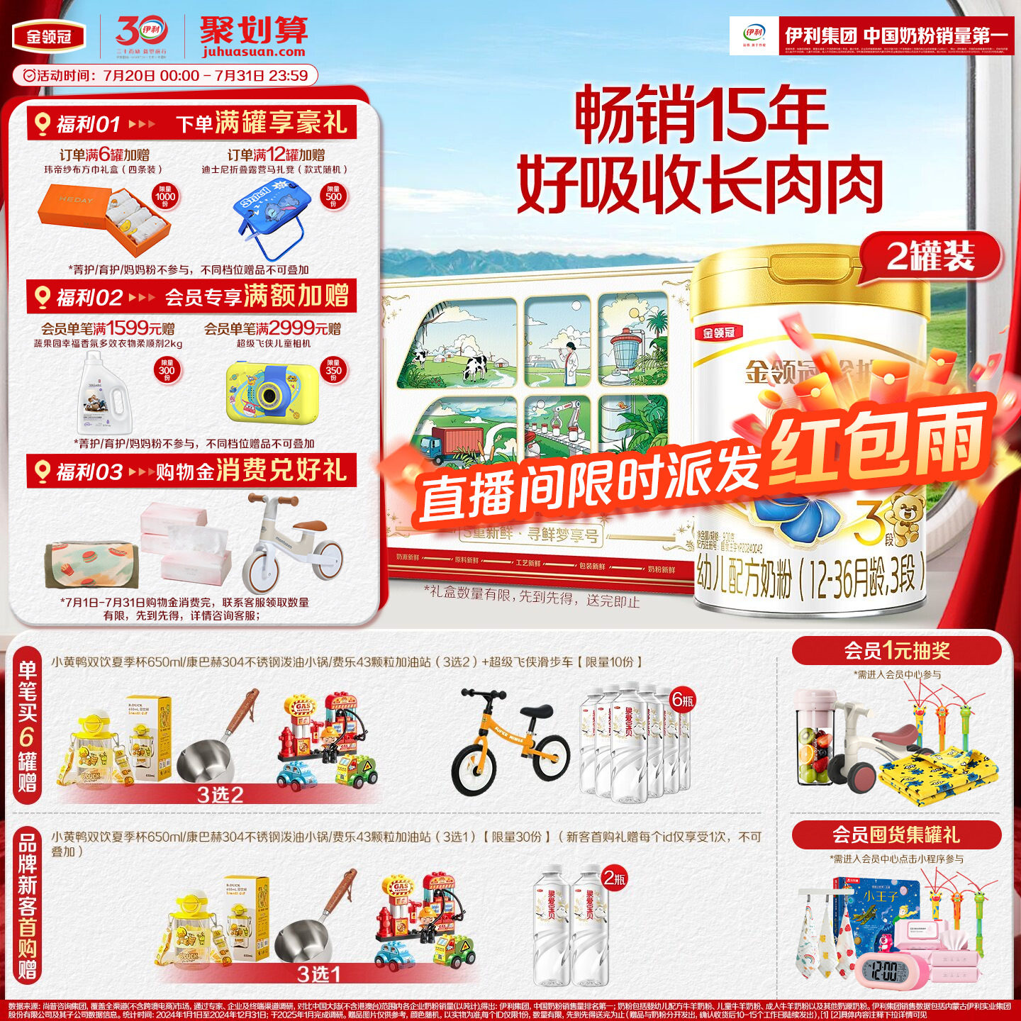 【新鲜】伊利金领冠珍护3段1-3岁婴幼儿奶粉HMO乳源专利900g*2罐