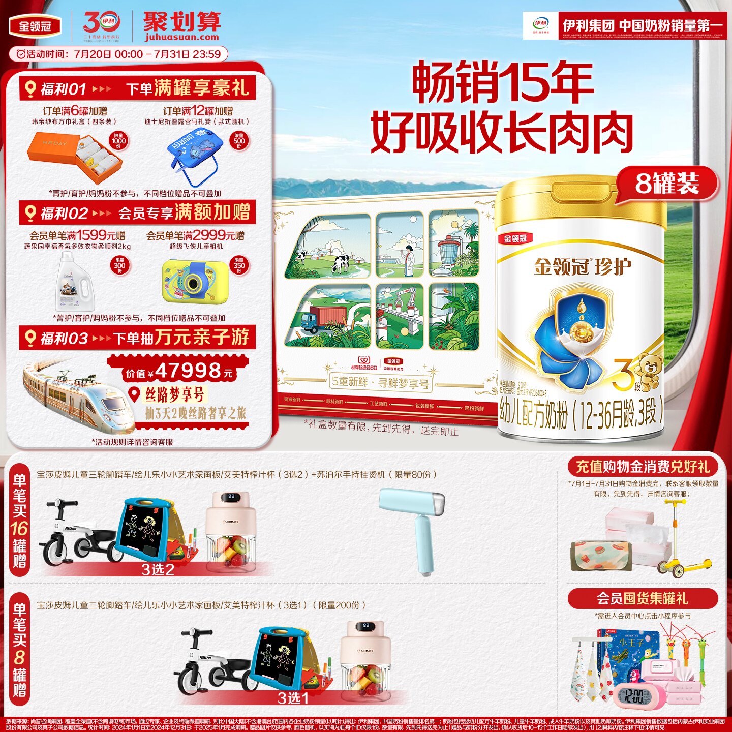 【HMO乳源专利】伊利金领冠珍护3段12-36个月婴幼儿奶粉900g*8罐