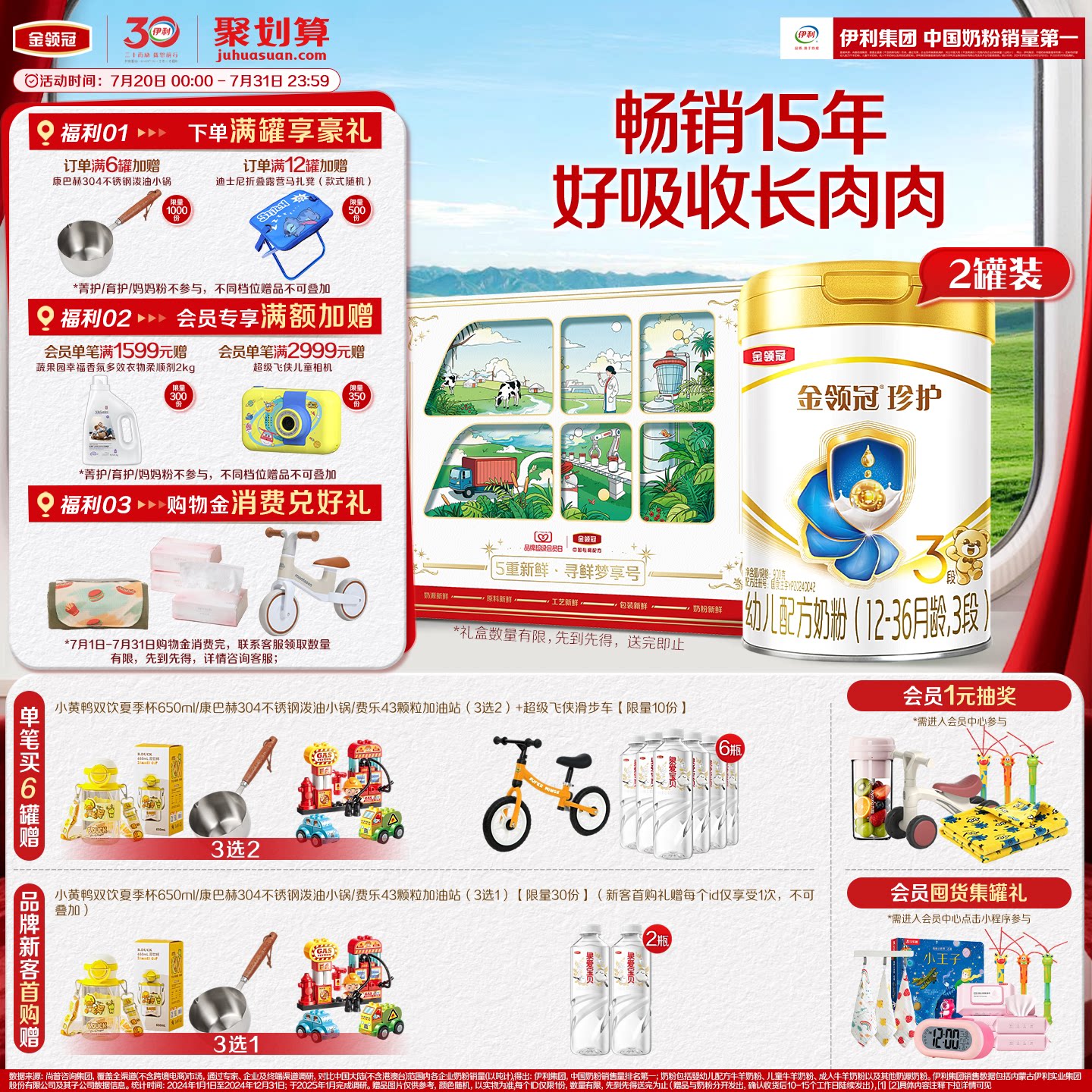 【新鲜】伊利金领冠珍护3段1-3岁婴幼儿奶粉HMO乳源专利900g*2罐