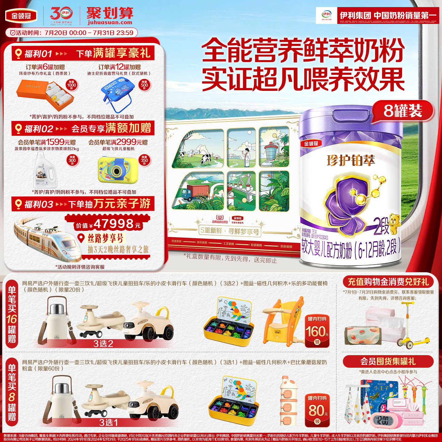 【乳源HMO】伊利金领冠珍护铂萃2段6-12个月婴幼儿奶粉750g*8